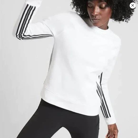 Athleta 24/7 Striped Crew Sweatshirt -‎ White Black Stripe - Size xs - Picture 1 of 7